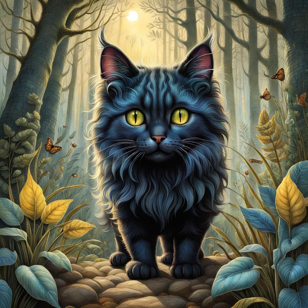 Cute Forest Cat with Detailed Eyes