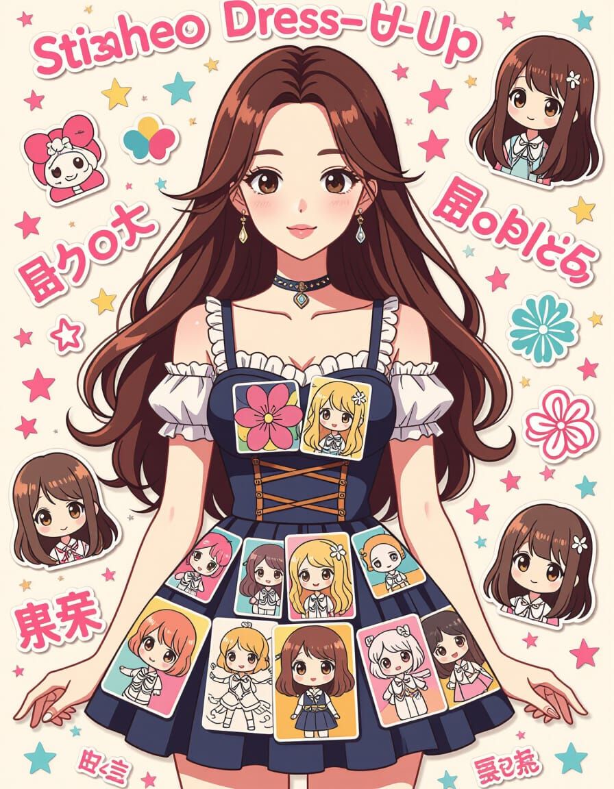 Korean Woman in Manga Style Sticker Book Scene