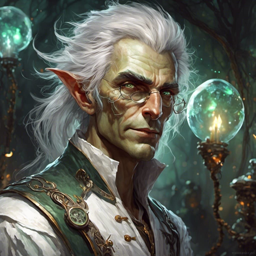 Hyperrealistic High Elf Mad Scientist Portrait