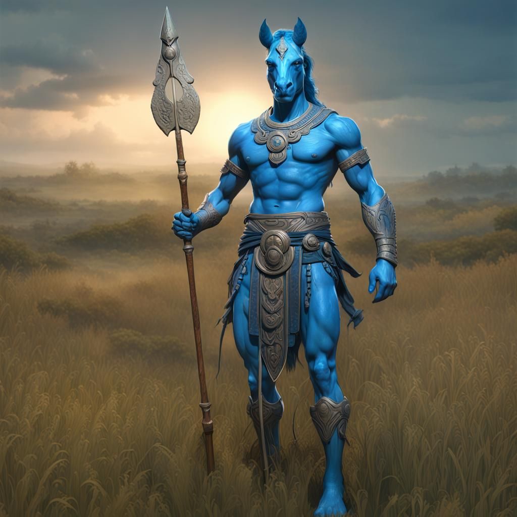 Horse-Headed Man with Spear, Fantasy Art