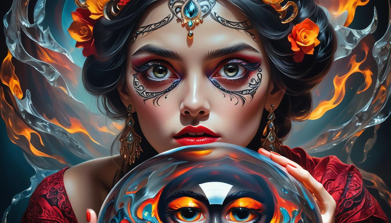 Surreal Sorceress Crying a Demonic World