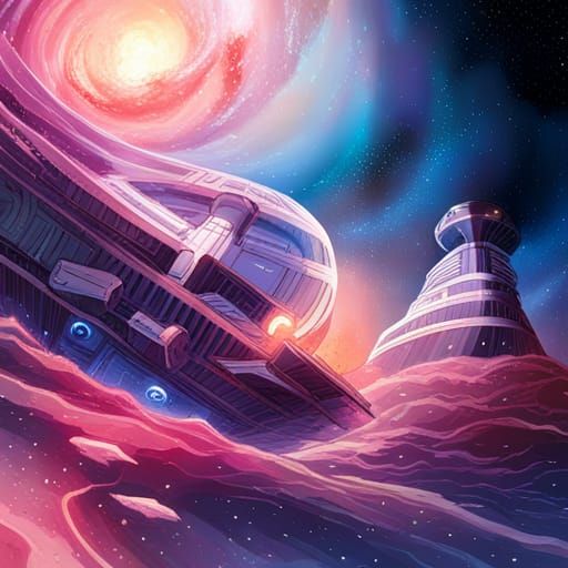 Naval Ship Enters Gaseous Nebula: Comic Book Art