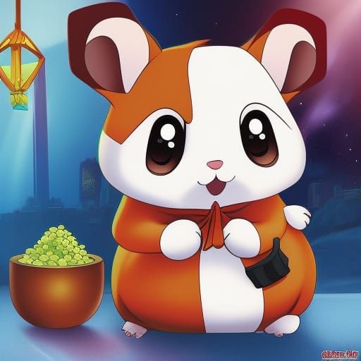 Hamtaro Hamster as Ninja Stealing Potatoes in Anime Style