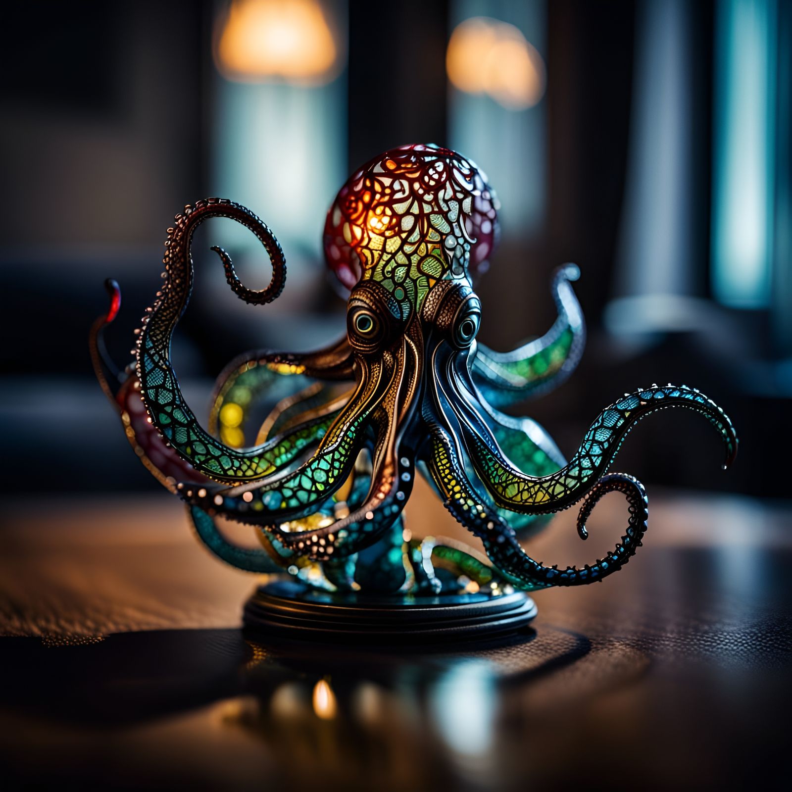 Stained Glass Kraken Figurine, Professional Photography