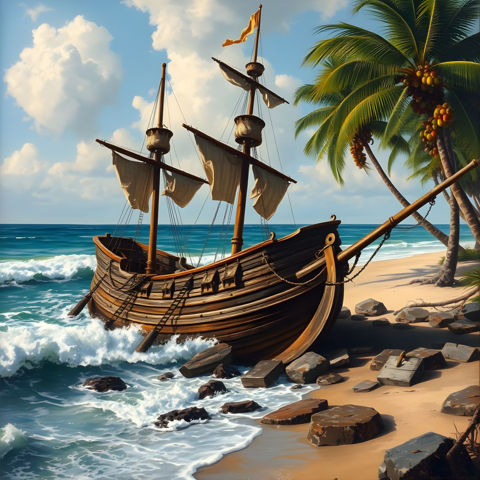 Oil painting shipwreck