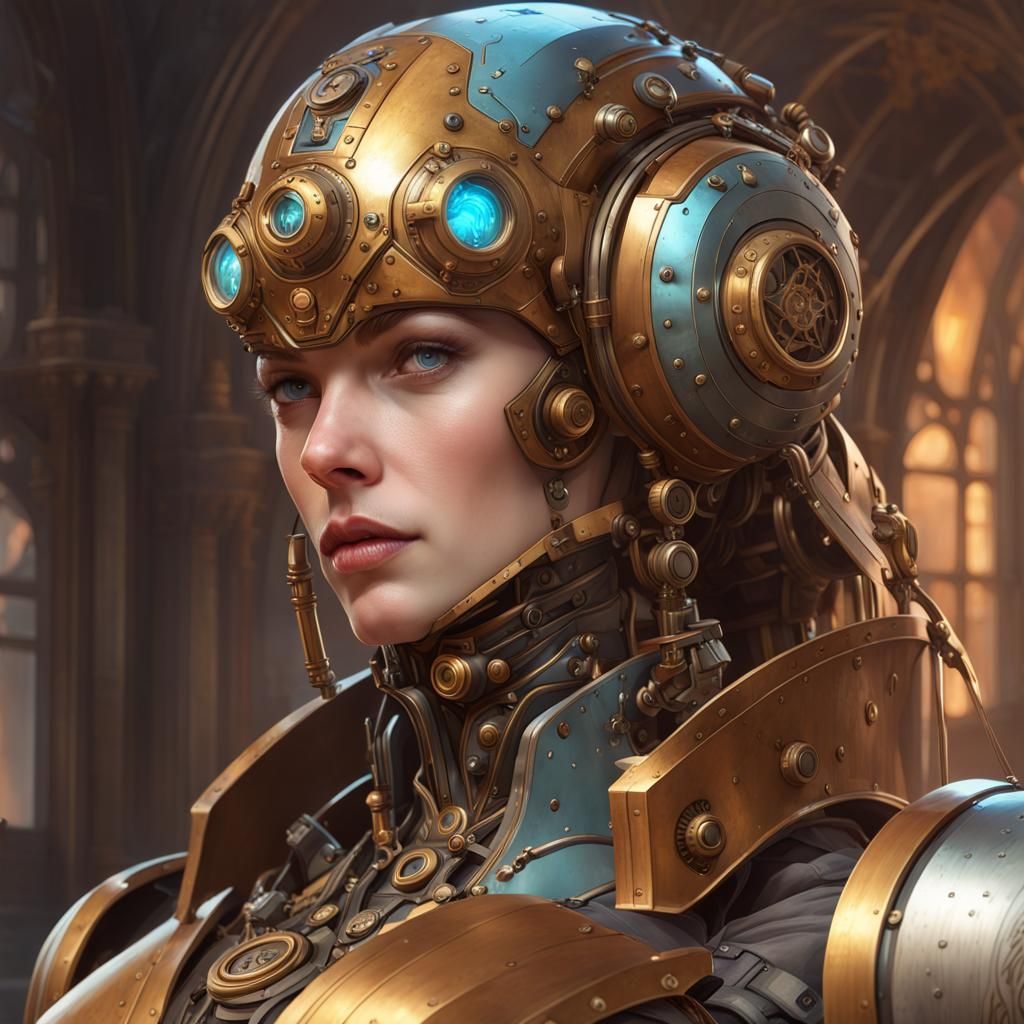 Steampunk Robot Paladin Portrait in 8k Resolution