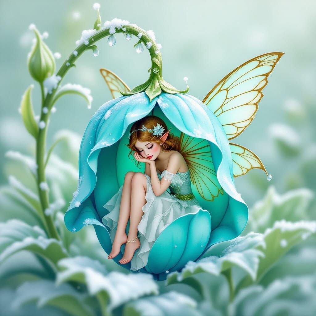 Fairy in Bell Bud: Whimsical Winter Art