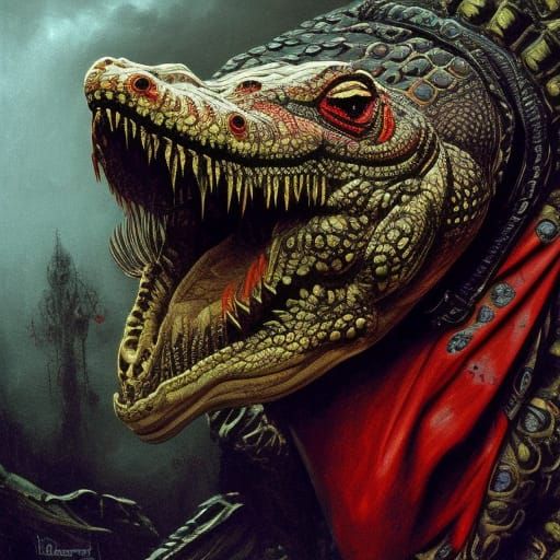 Ornate Crocodile Portrait in Hyperrealistic Style