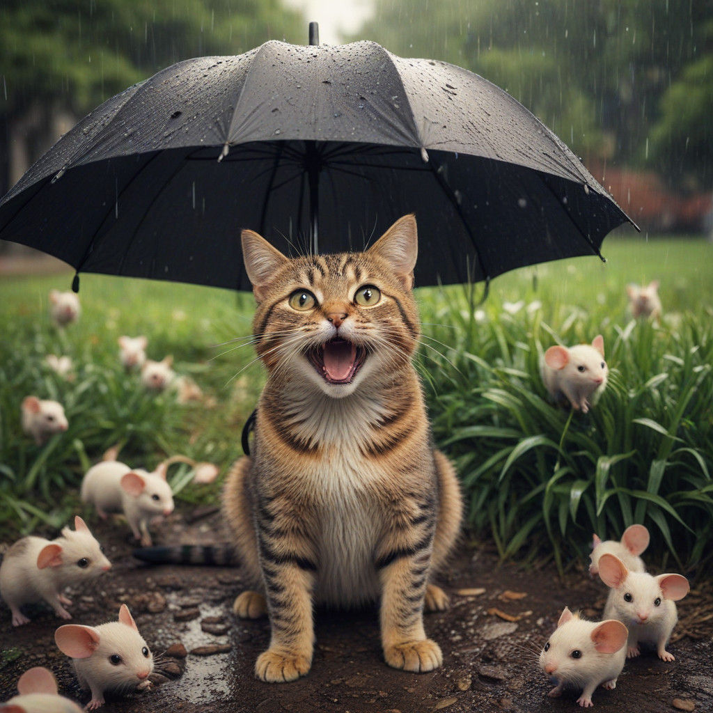 Whimsical Cat Confronts Mousy Deluge in Cinematic Storybook...