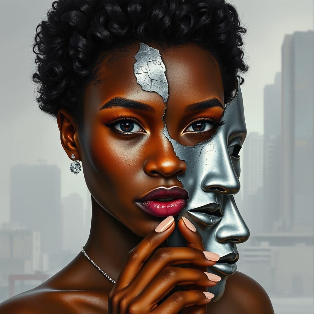 Double-Faced Dark-Skinned Woman in Urban Decay
