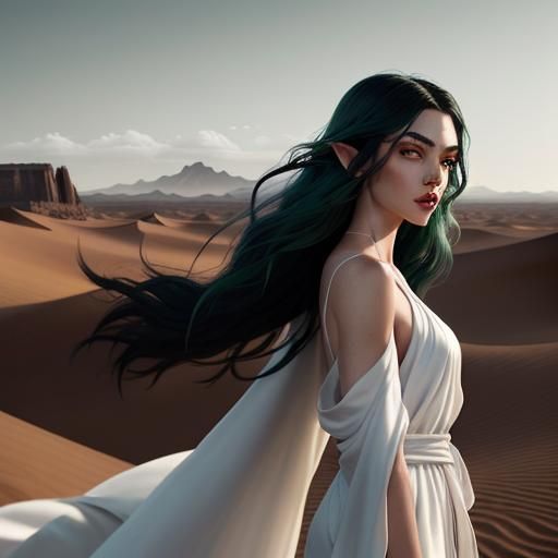 Half-Elf Street Dancer with Jade Eyes in Dark Fantasy