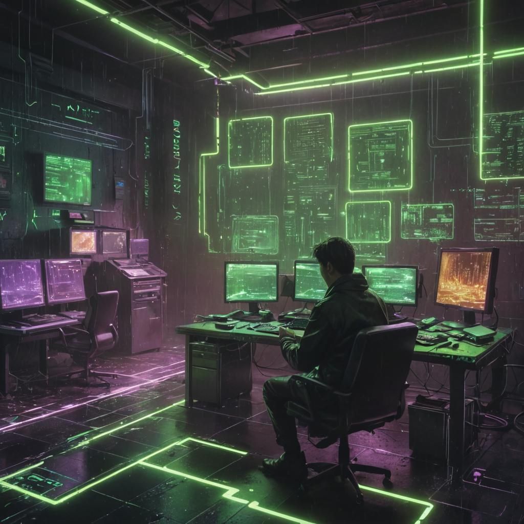 Dystopian Glitch Art Cityscape in Cyberpunk Style