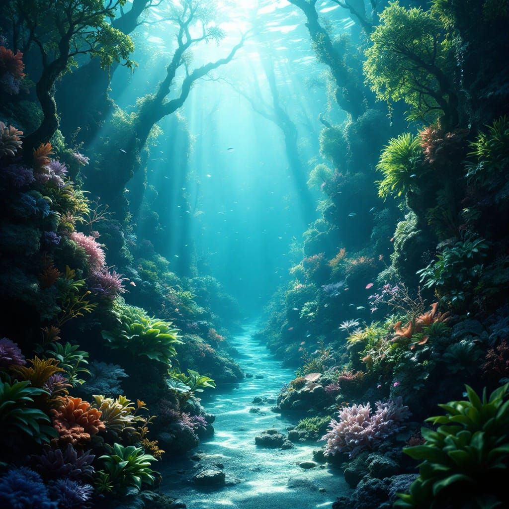 Ethereal Underwater Realm with Emerald Currents and Azure De...