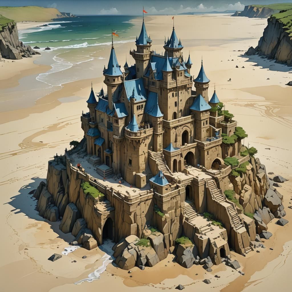 Detailed Sandcastle in Varied Artistic Styles