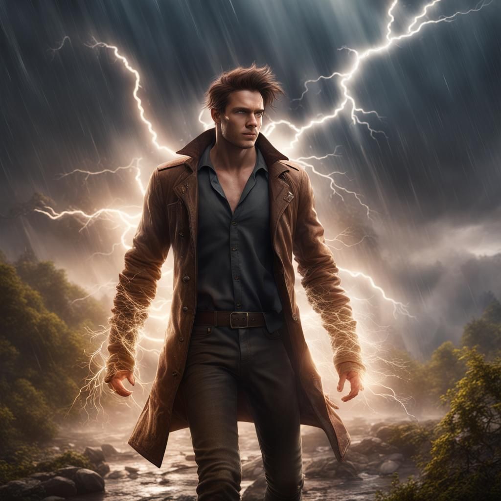 Man in Lightning Storm: Fantasy Concept Art