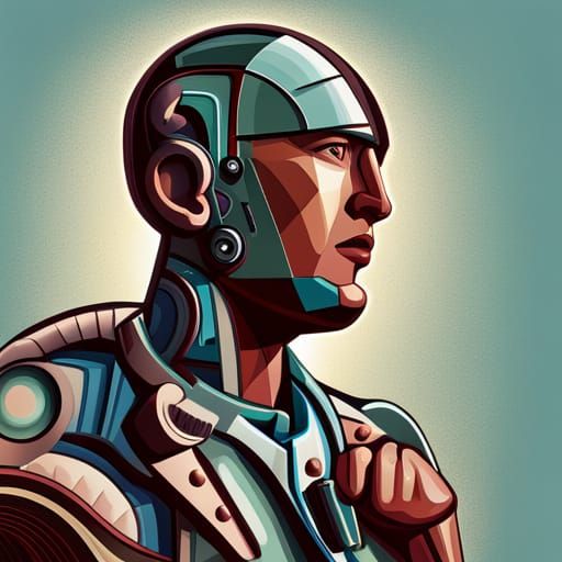 Blue Cyborg with Visible Robotics in Pop Art Style