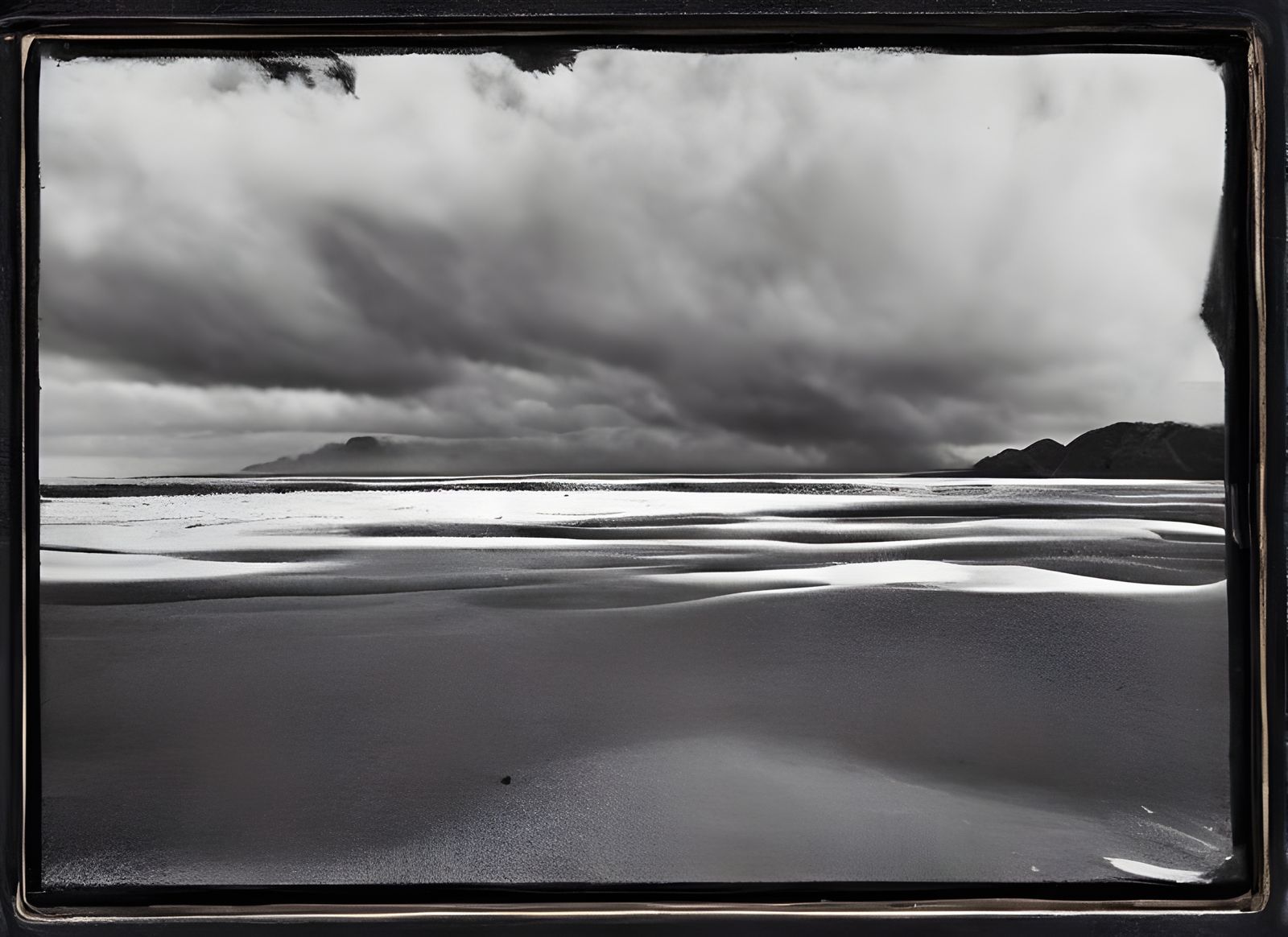 Glittering Black Sand Dunes in Ambrotype Style