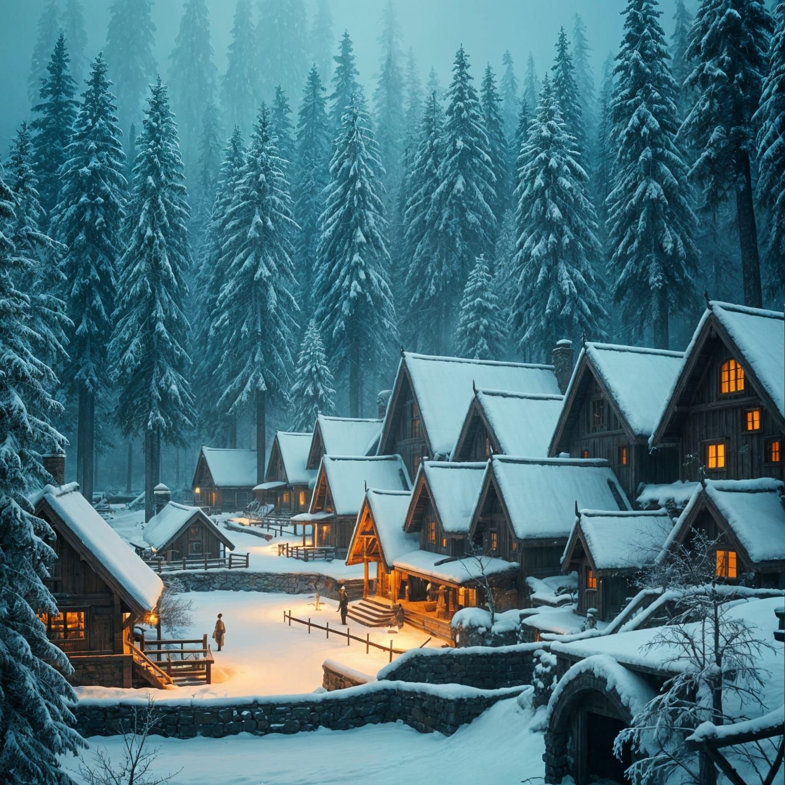 Winter Viking City Amidst a Snowy Forest in Cinematic Epic S...