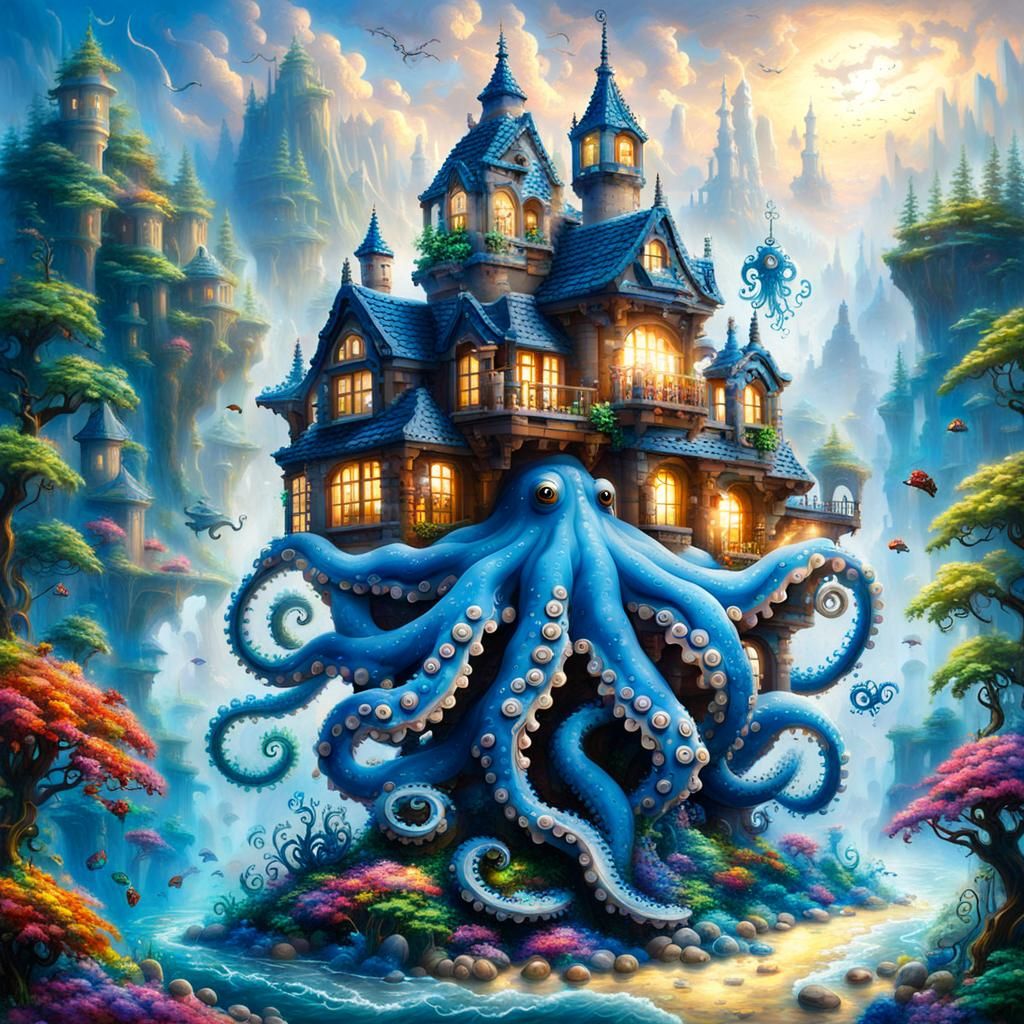 Octopus God Builds Lego Islands: Fantasy Art