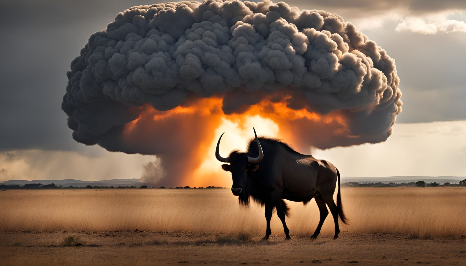 Wildebeest Dances Before Mushroom Cloud in 32k