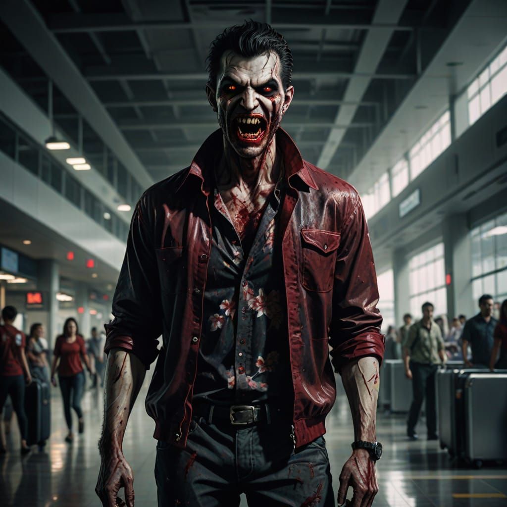 Dark Fantasy Vampire in Airport Hall