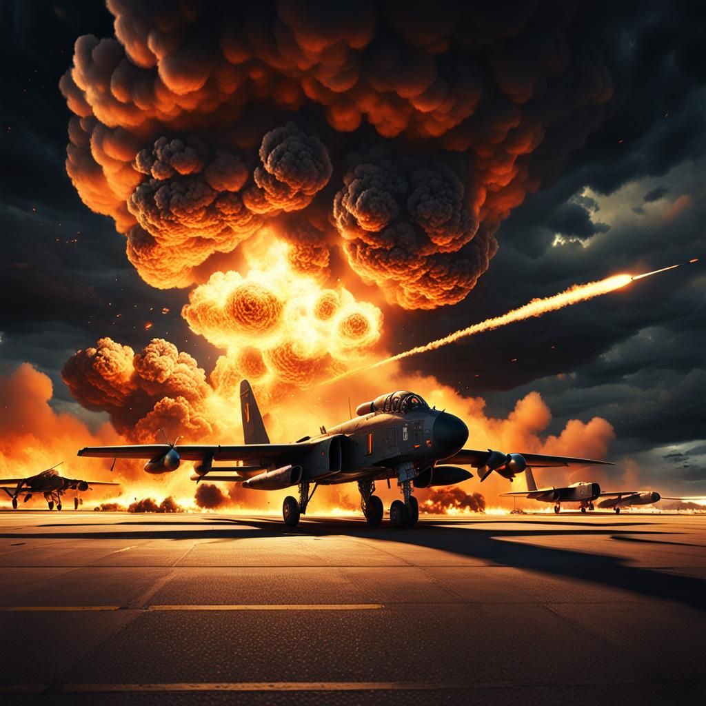 WWII Airfield Under Night Attack: Photorealistic Digital Art