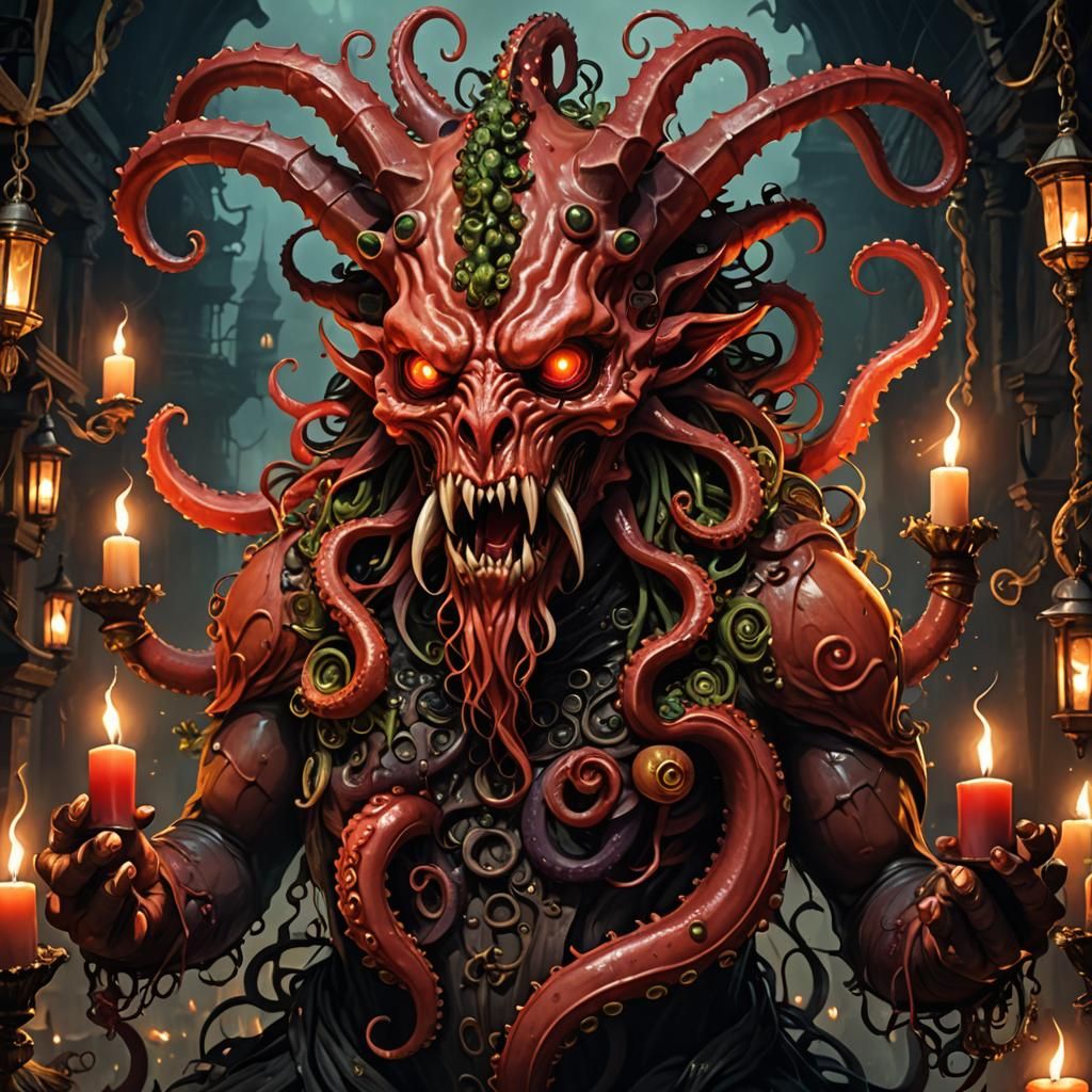 Grotesque Tentacle Demon in a Dramatic Setting