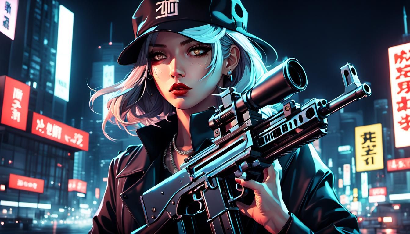 Gangster Girl Portrait in Sin City Anime Style