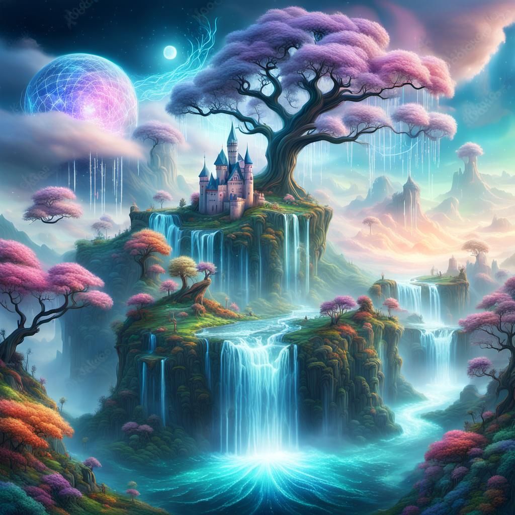 Surreal Fantasy Landscape with Floating Islands