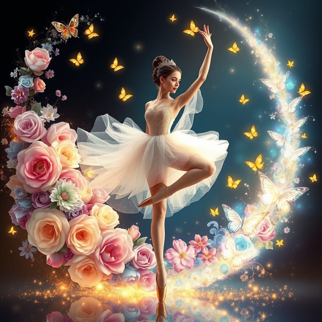 Ethereal Ballerina in Dreamlike Pose, Adorned with Sparkling...