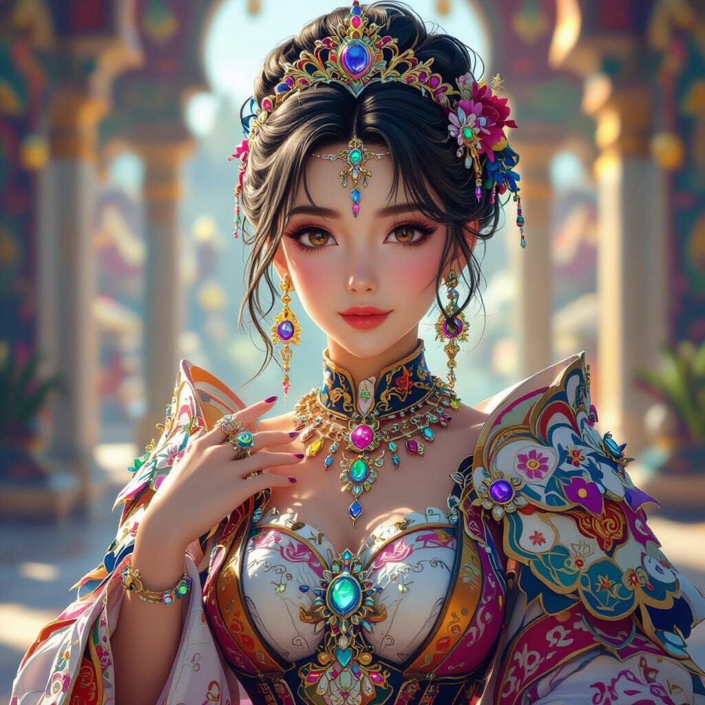 Princess in Futuristic Anime Style with High-Tech Jewelry