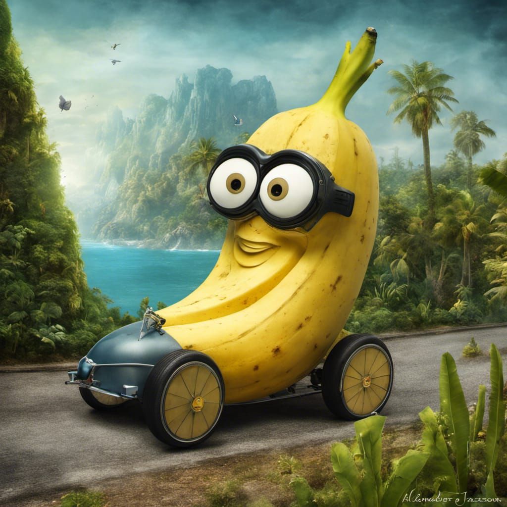 Surreal Claymation: Banana with Wheels on Road