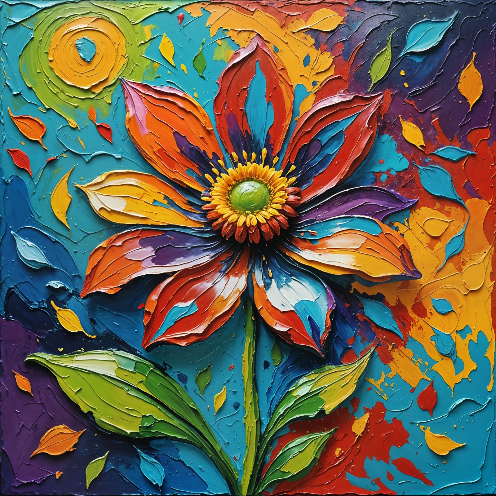 Vibrant Impasto Flower in Surreal Environment