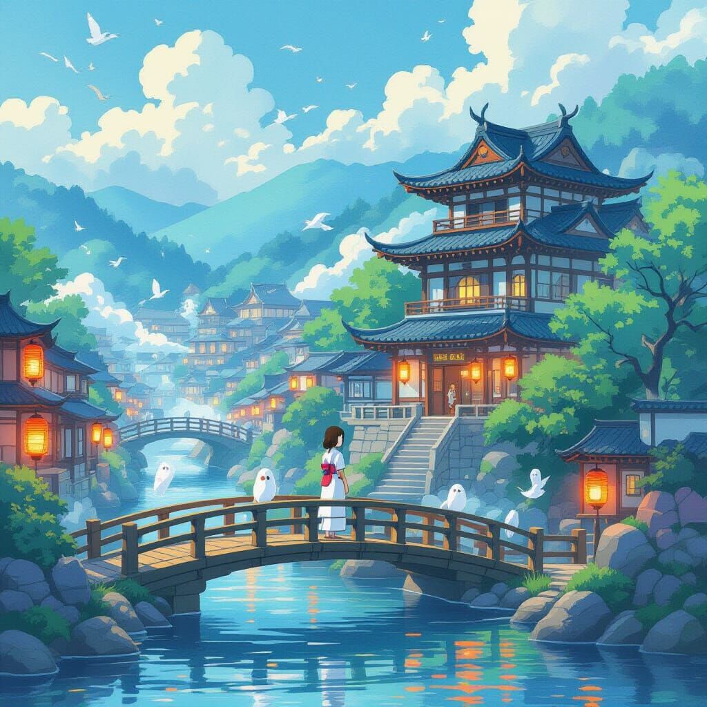 Spirited Away Poster: Chihiro on Bridge, Watercolor Digital ...