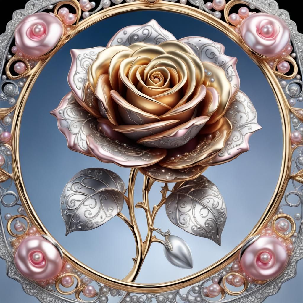Gold and Silver Rose with Pink Pearls