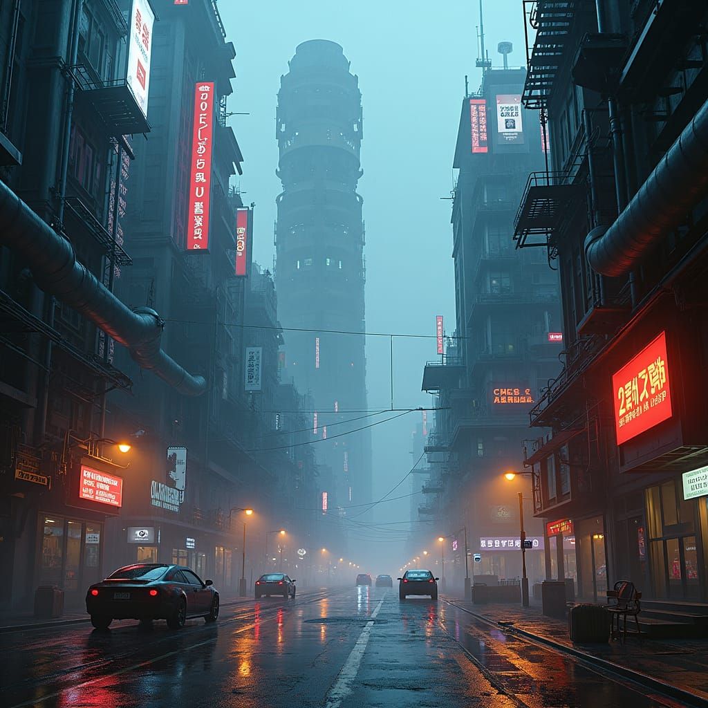 Neon Cyberpunk Cityscape at Dusk