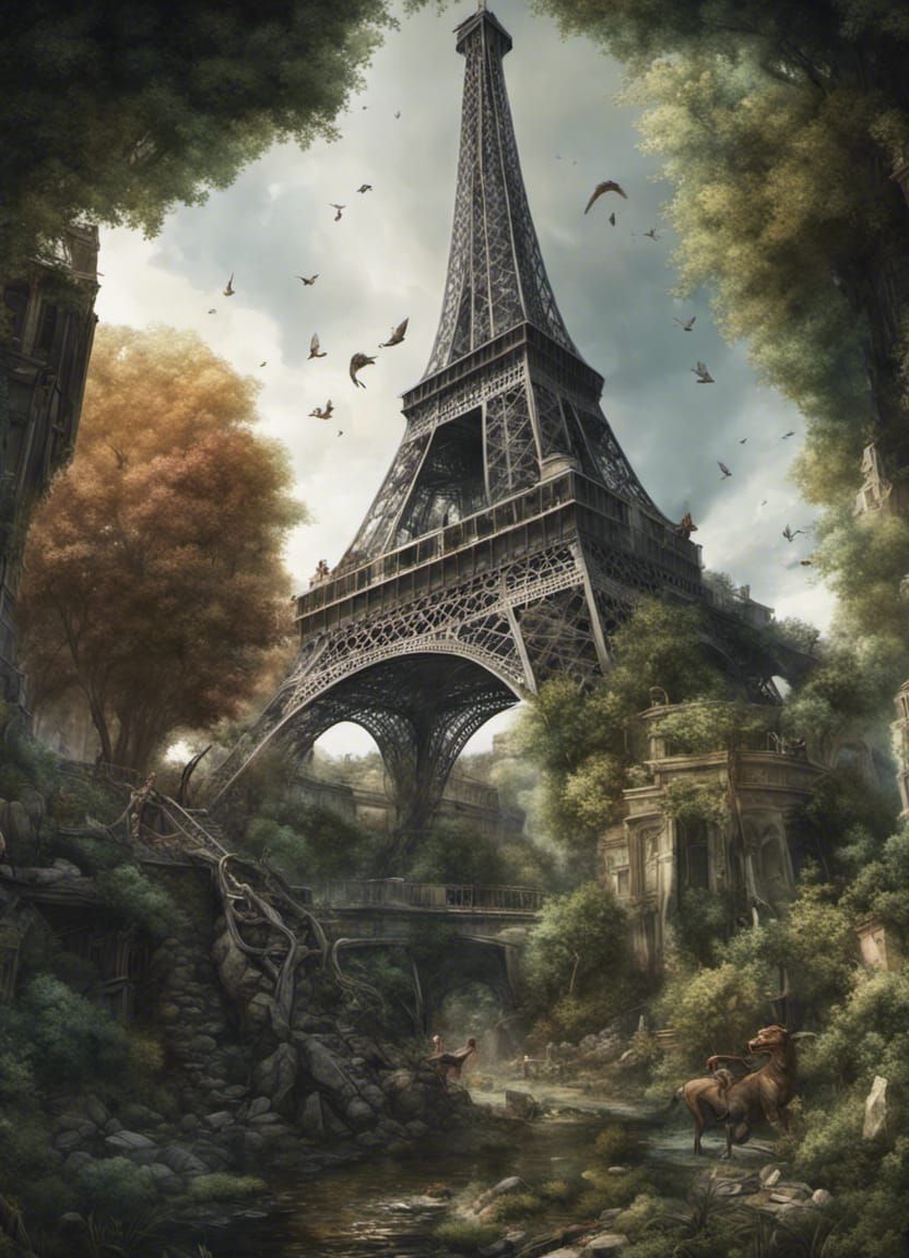 Post-Apocalyptic Eiffel Tower, overgrown