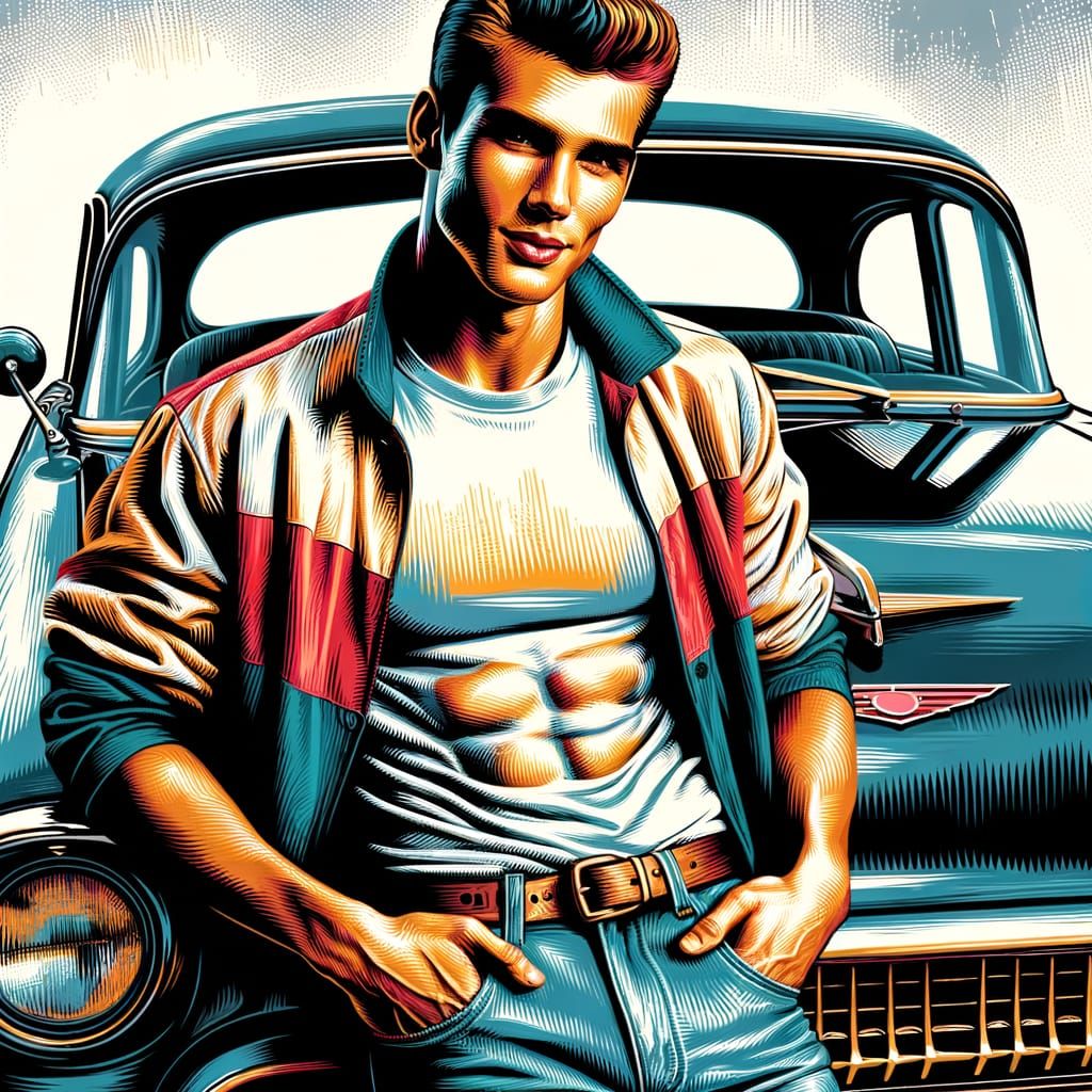 James Dean Inspired Pop Art with Classic Car