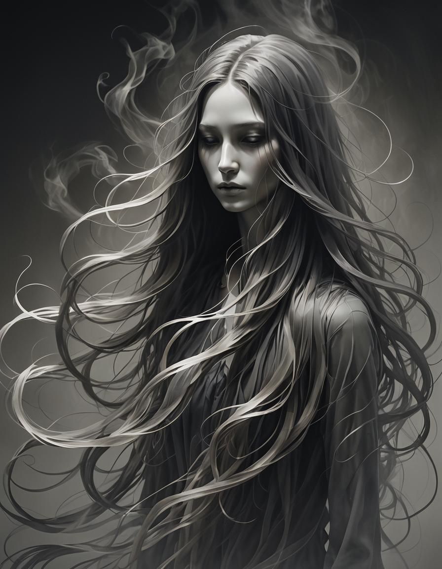 Ethereal Lady of Smoke: Gothic Digital Art