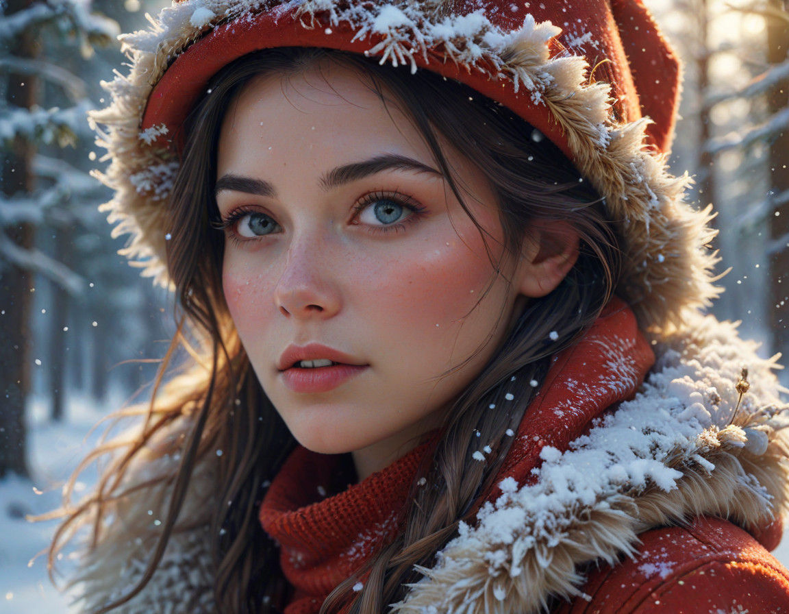 Serene Winter Goddess in Snowy Forest