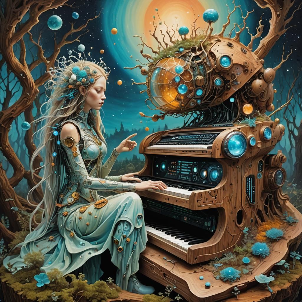 Ethereal Figures Compose Surreal Poems in Sunset Galaxy