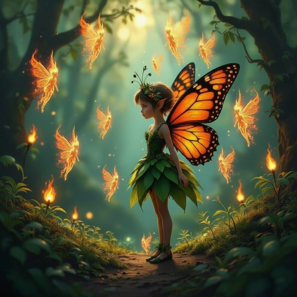 Fairy With Butterfly Wings in Mystical Forest