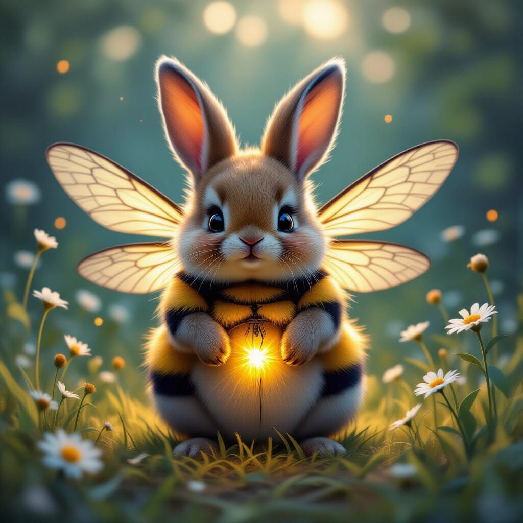 Hybrid Creature in Magical Field at Dusk