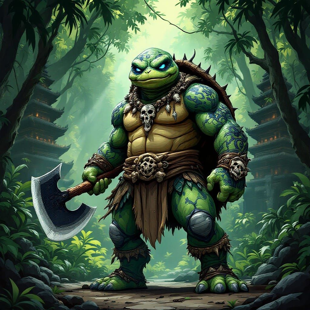 Epic Tortoise Warrior in Rainforest Ruins