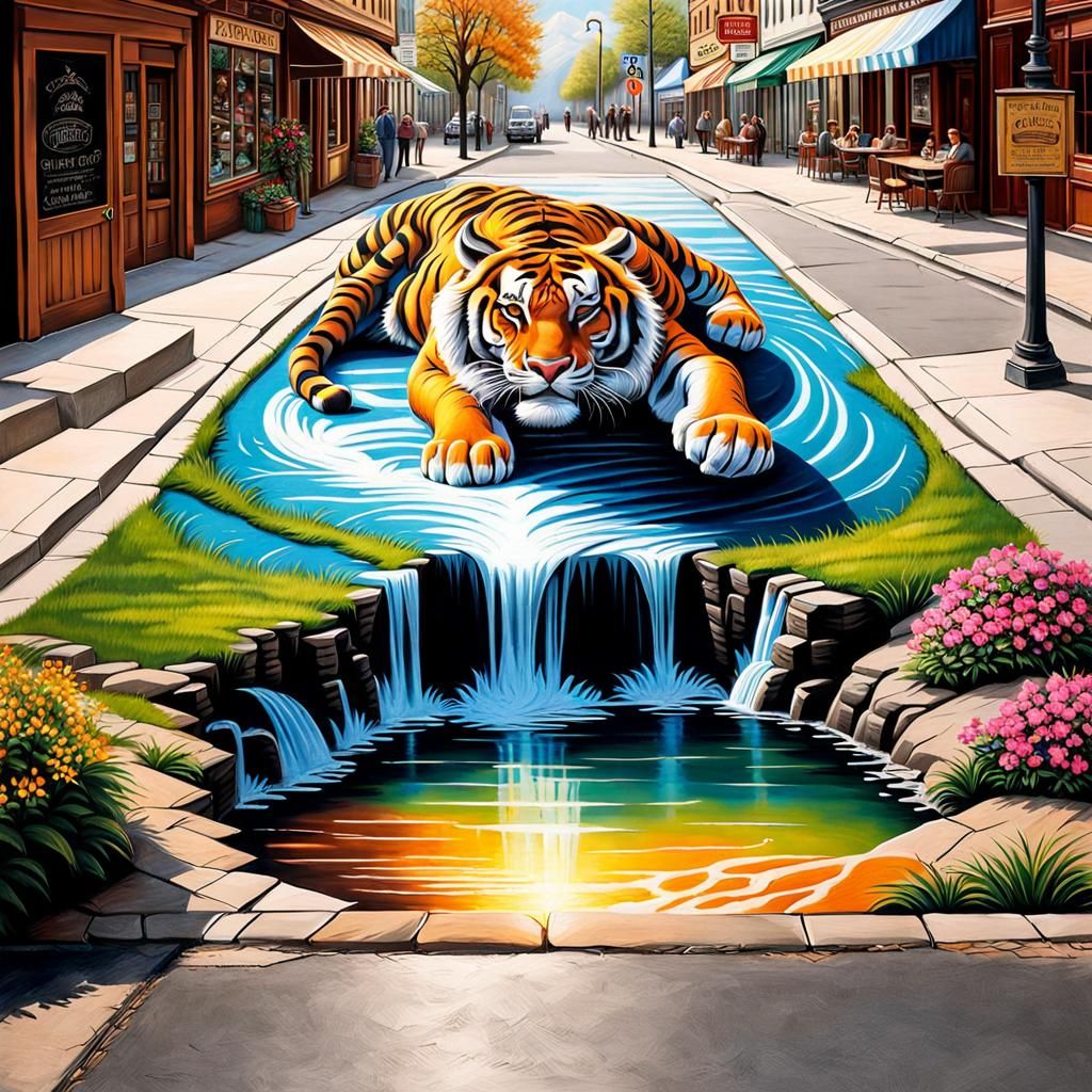 Magical Chalk Art of Illusionary Tiger in 3D