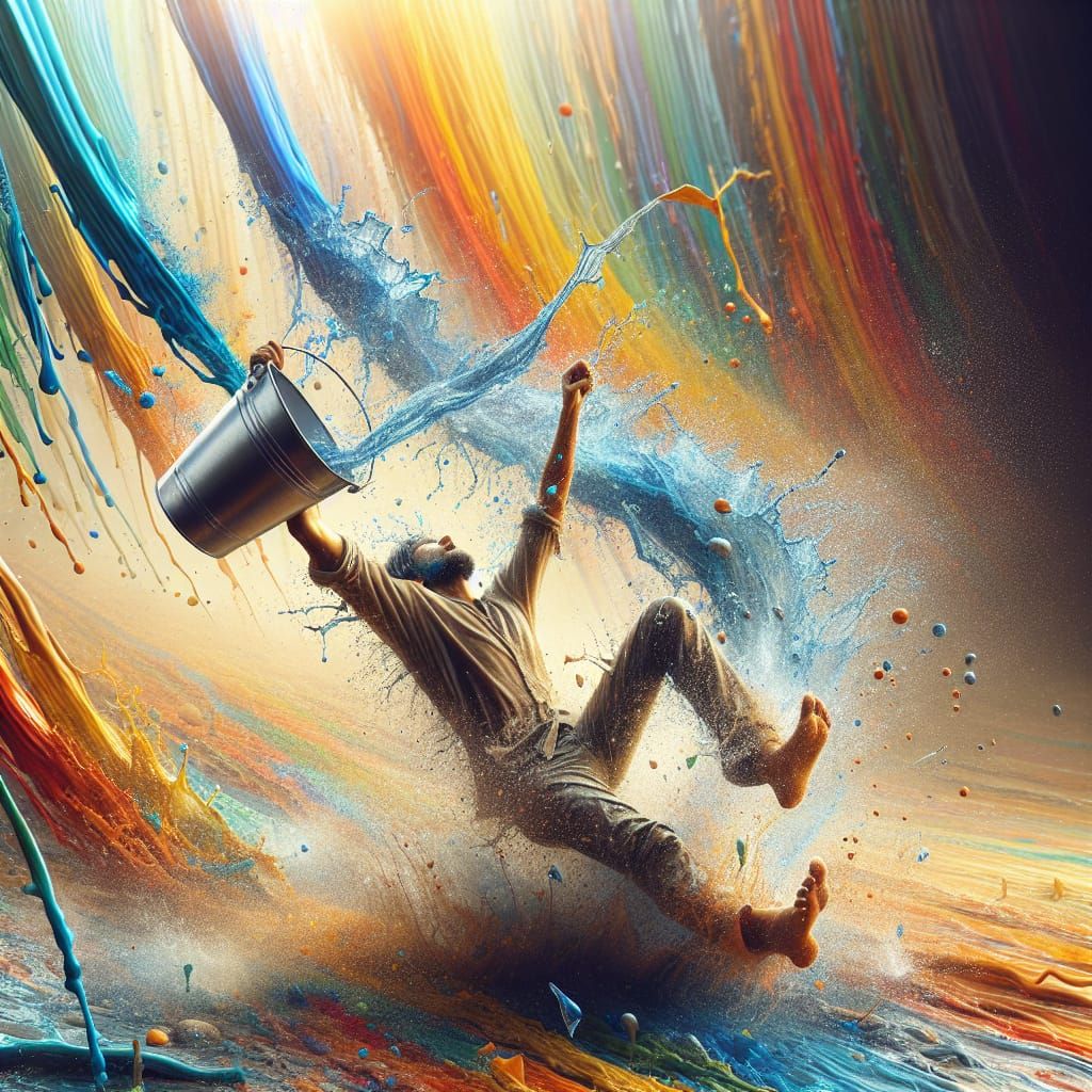 Hyperrealistic Fall with Water Pail Splash