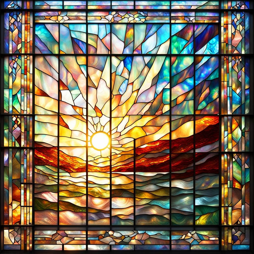 iridescent stained glass with shards of shimmering mother-of...