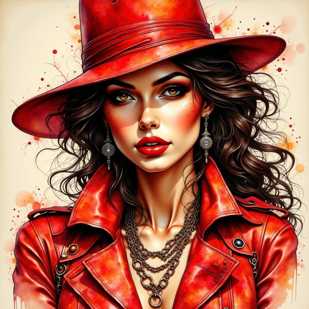 Carmen San Diego Ink Portrait in Vintage Poster Style