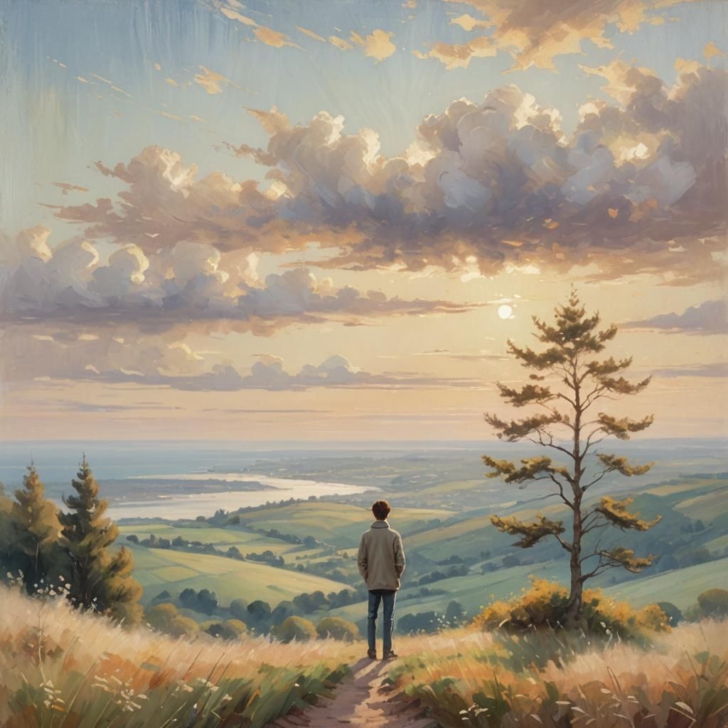 Dreamy Impressionistic Seascape with Lone Figure