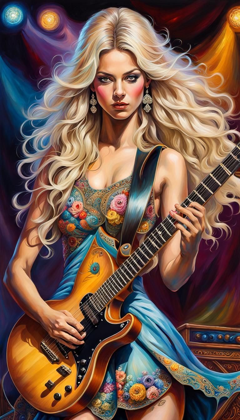 Emma Raducanu currently practise playing the classic guitar and electric guitar on a stage deck before the rock music li...